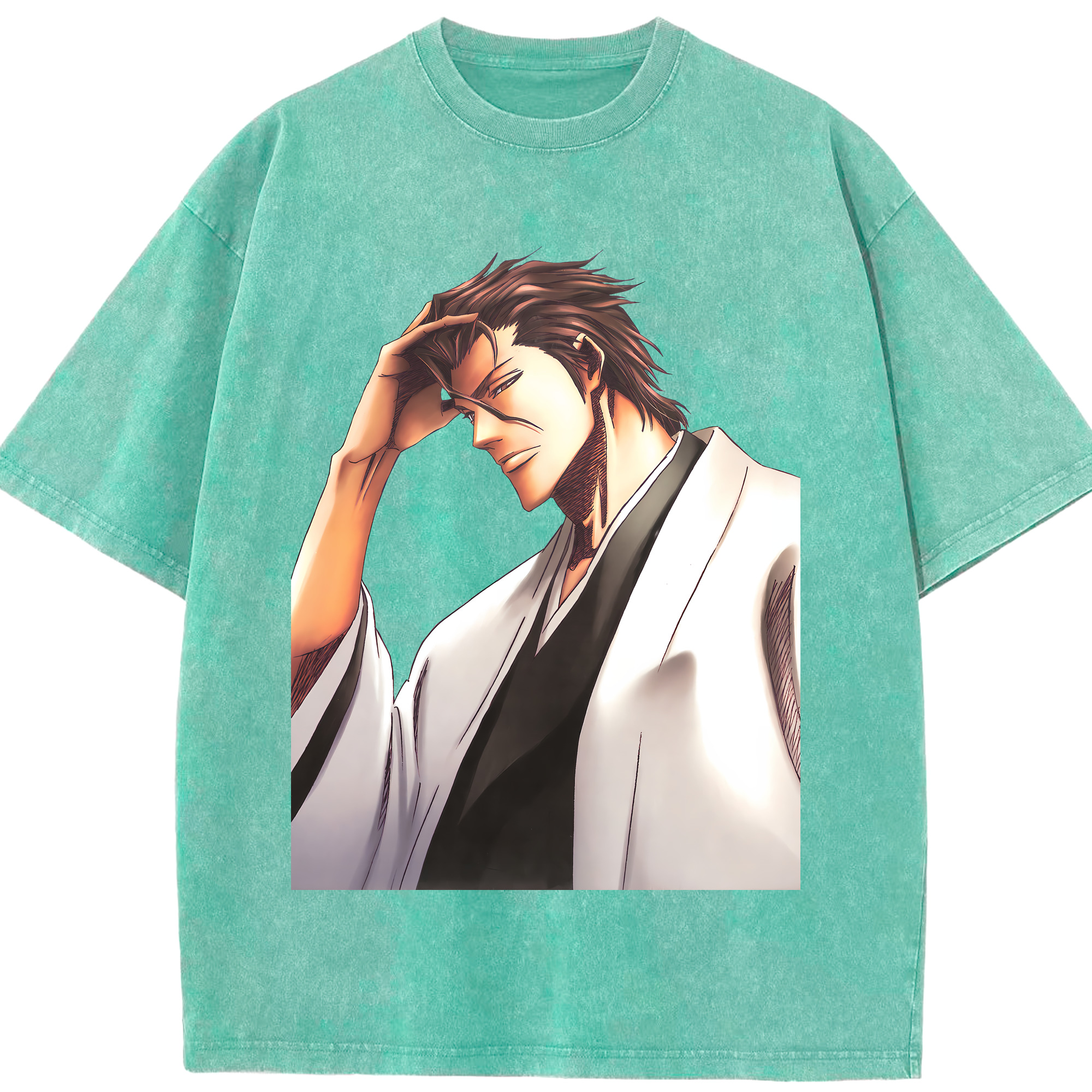 （画像用） ブリーチ 藍染 惣右介（あいぜん そうすけ） BLEACH Aizen Sousuke 綿100% ヴィンテージ風 半袖Tシャツ（フロントプリント）